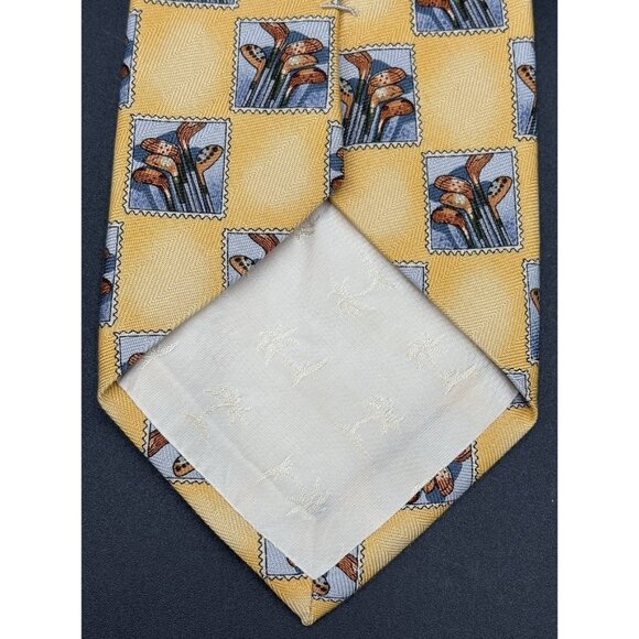 TOMMY BAHAMA Golf Tie Men's 100% Silk Golf Clubs Yellow Blue X-Wide Sporty GUC - Picture 5 of 9